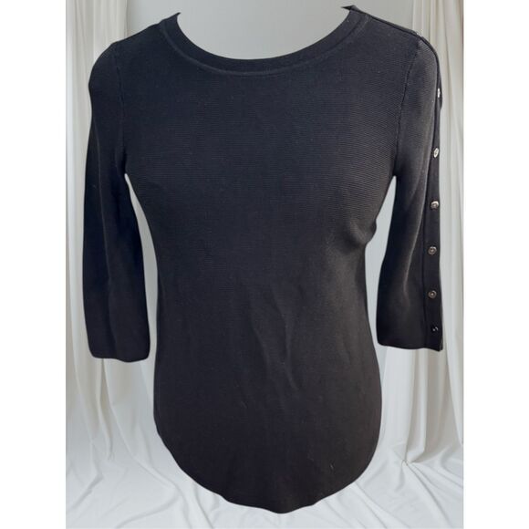 Talbots Textured Knit Top Sz. Sm. Black 3/4 Sleeves W/ Buttons - Picture 5 of 12